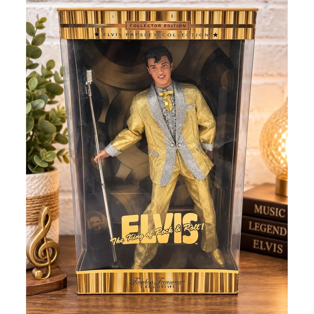 Elvis Presley Timeless Treasures Gold Lamé Suit Doll 2001 Mattel Collector Y2K